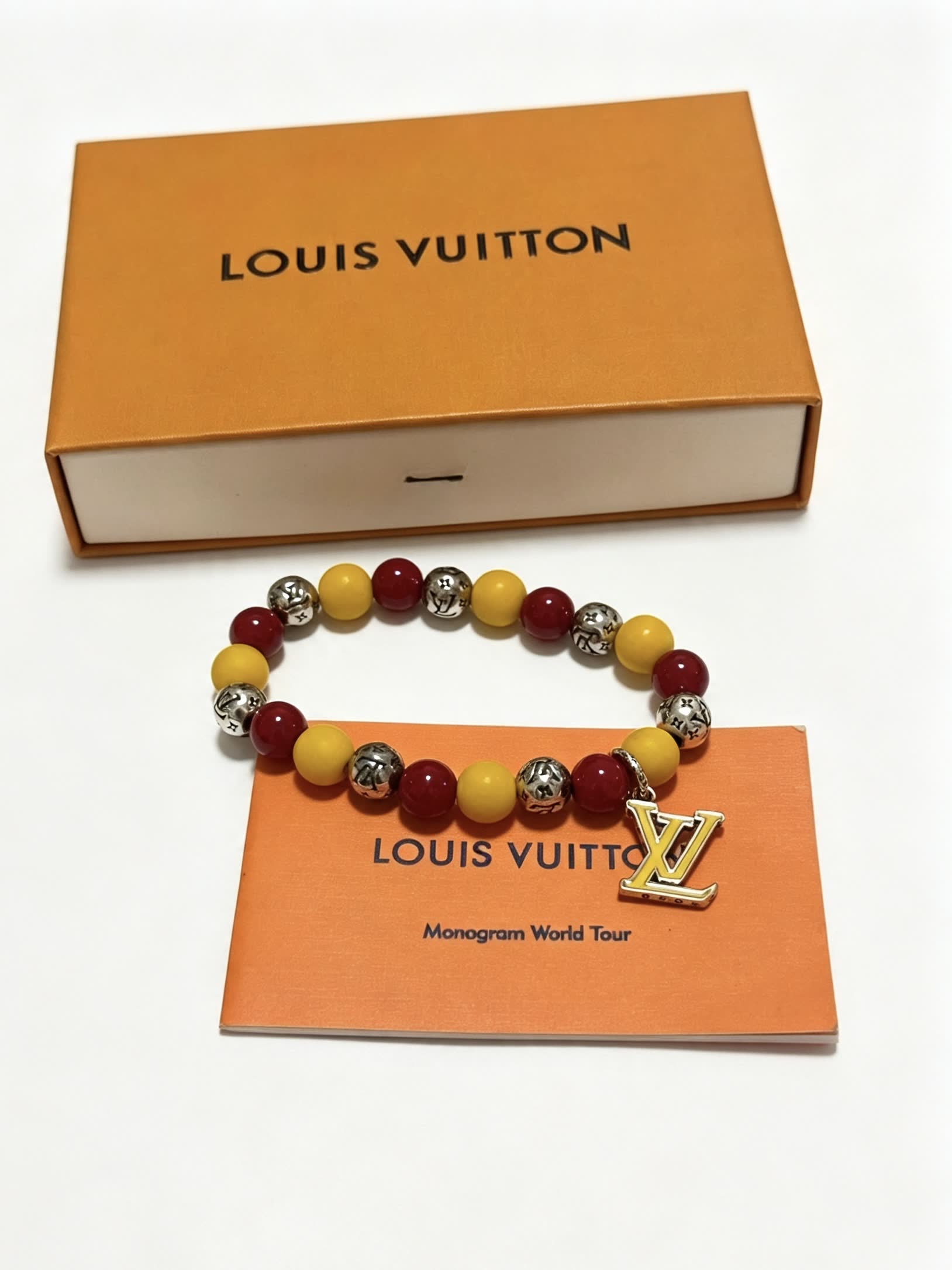 Louis Vuitton Beaded Bracelet with Monogram Charm